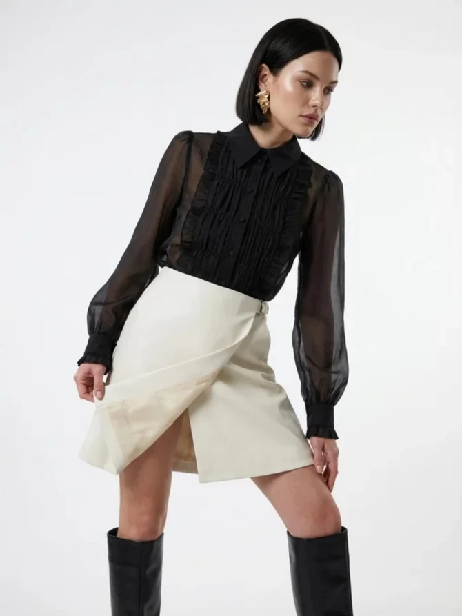 Юбка на запах из эко-кожи OD-1003-3 молочный