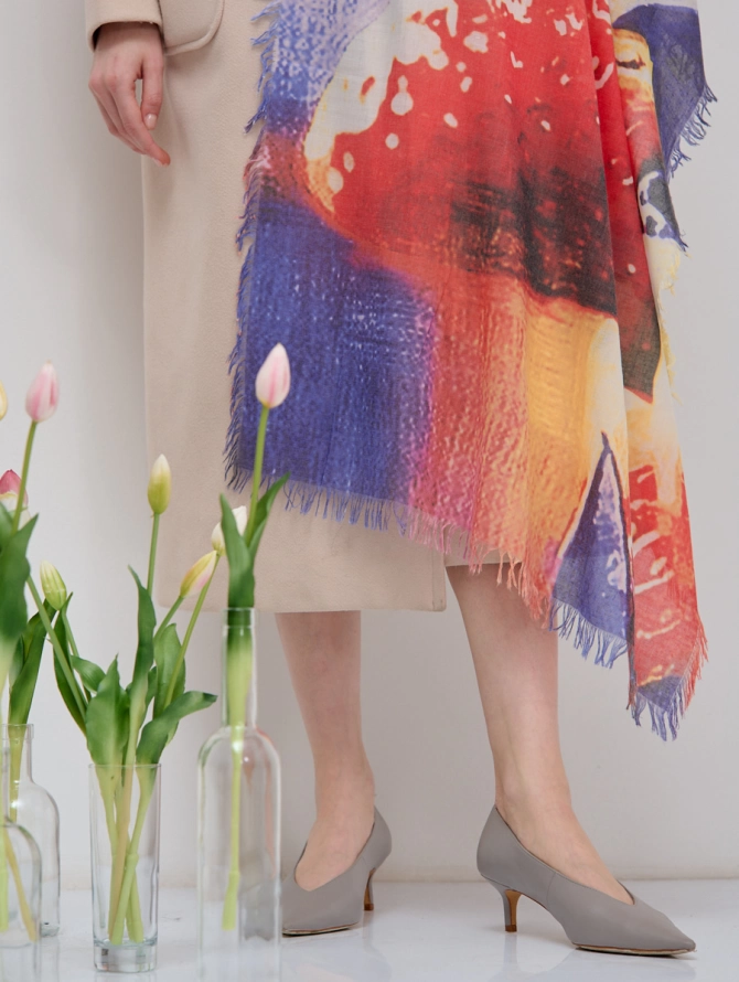 Палантин с ручной росписью и бахромой DR5-149-4