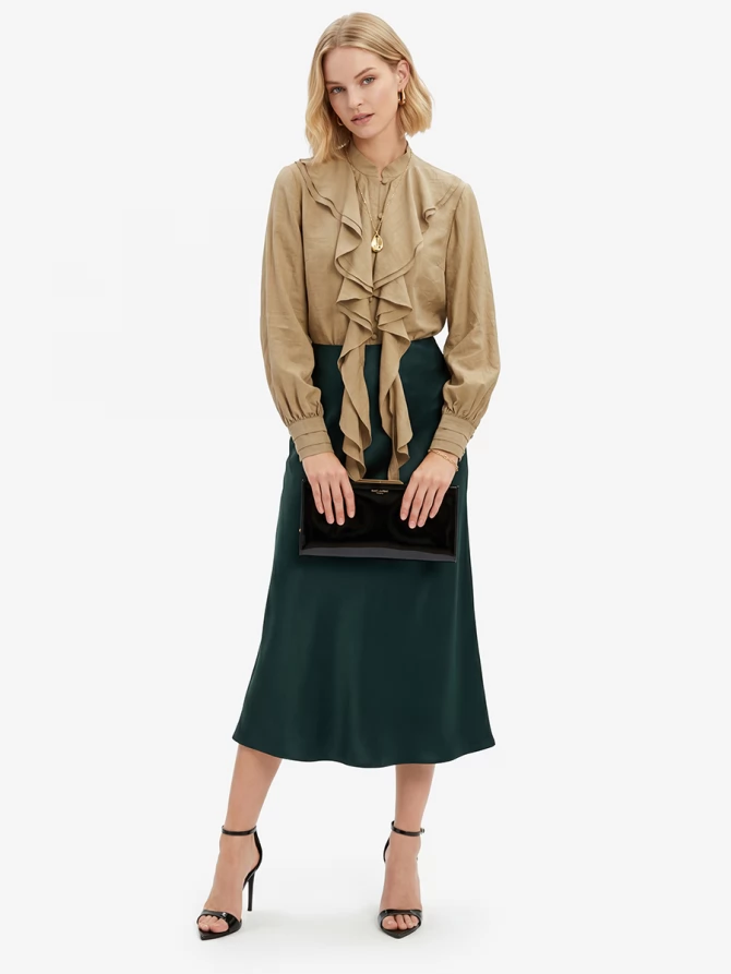 Блузкас отлетными рюшами OD-914-2 хаки