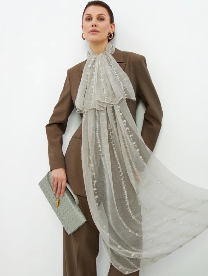 Палантин женский двусторонний с вышивкой Арт-деко DRK-145-28