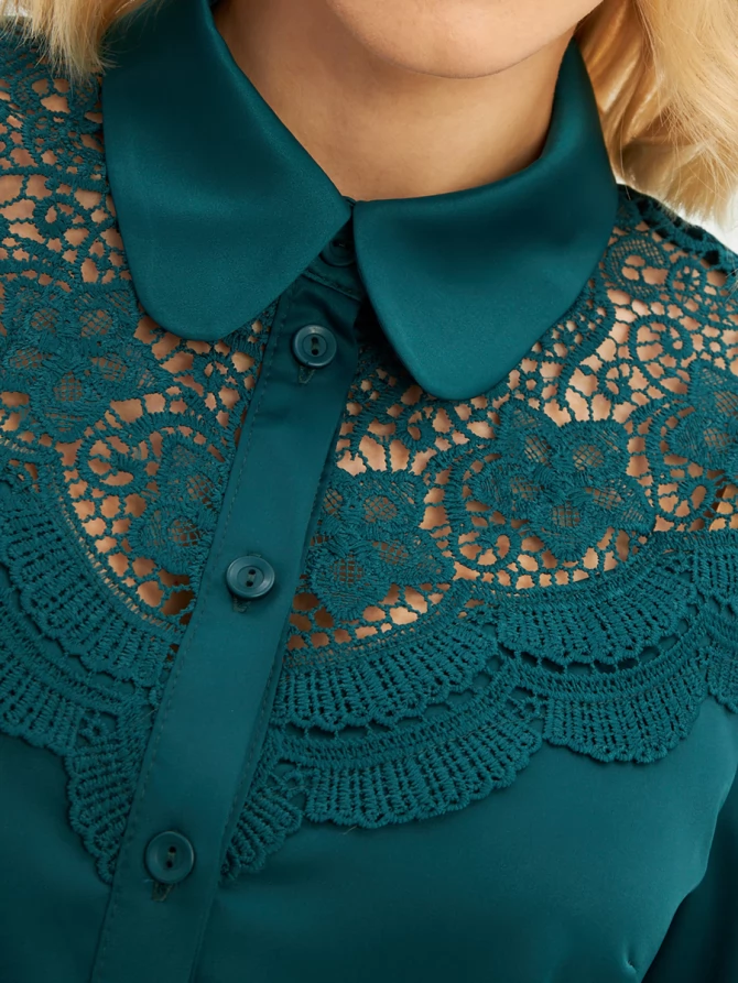 Блузка с кружевом на полочке OD-892-1 т.зеленый