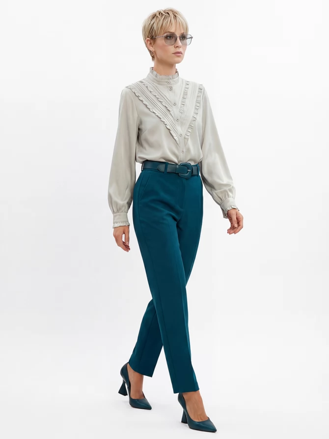 Блузка с рюшами OD-884-6 серо-коричневый