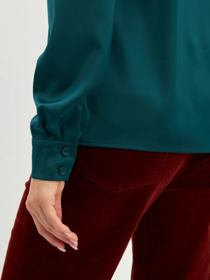 Блузка с кружевом на полочке OD-892-1 т.зеленый