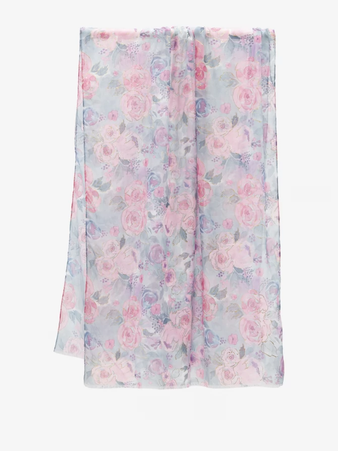 Палантин женский двусторонний с цветочным арт-деко принтом