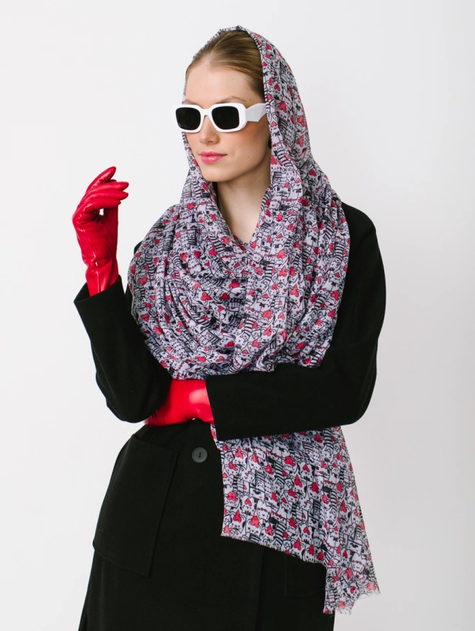 Палантин арт-деко с котиками и сердечками KSH14-115-53