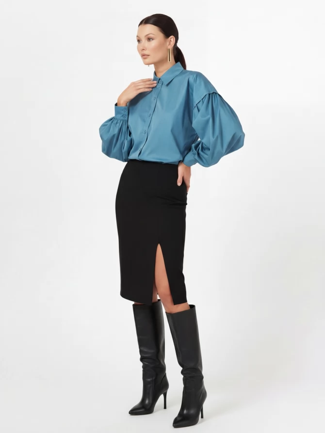 Рубашка с пышным рукавом OD-879-1 голубой