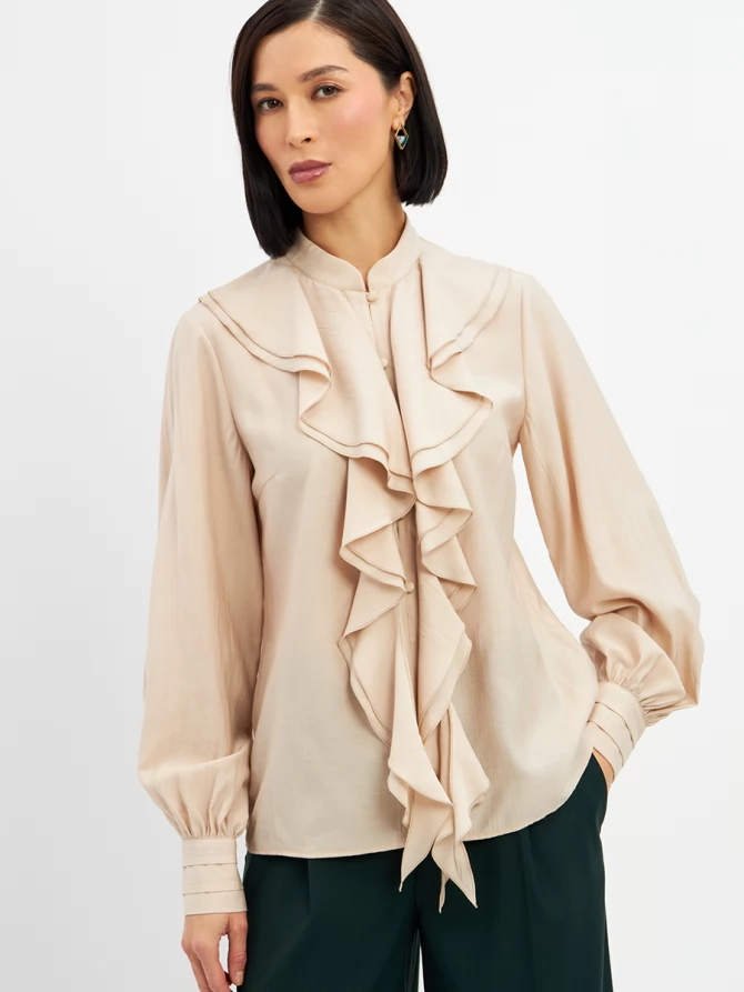 Блузкас отлетными рюшами OD-914-1 бежевый