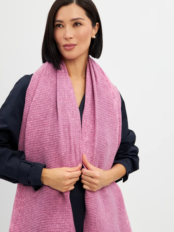 Палантин женский двусторонний меланжевый нежно-розовый