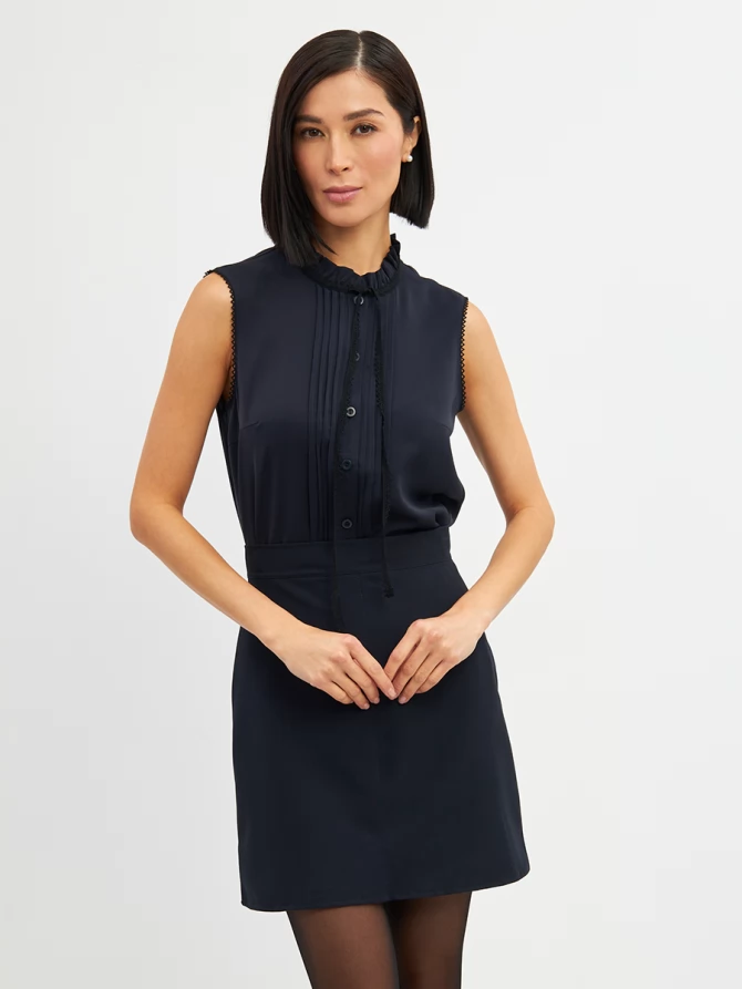 Блузка без рукавов с отделкой из тесьмы OD-973-2 т. синий