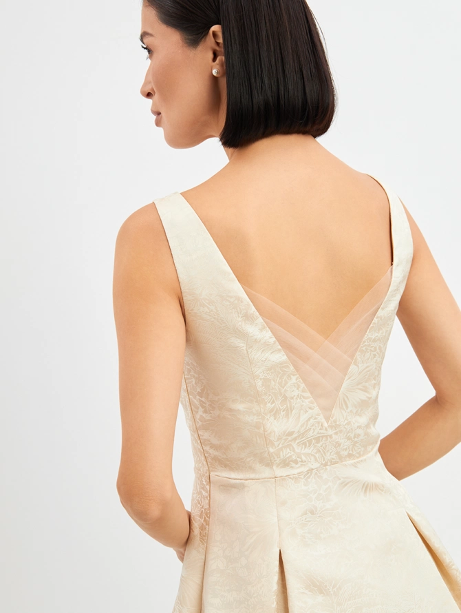 Платье из жаккарда и фатина сливочное OD-939-1