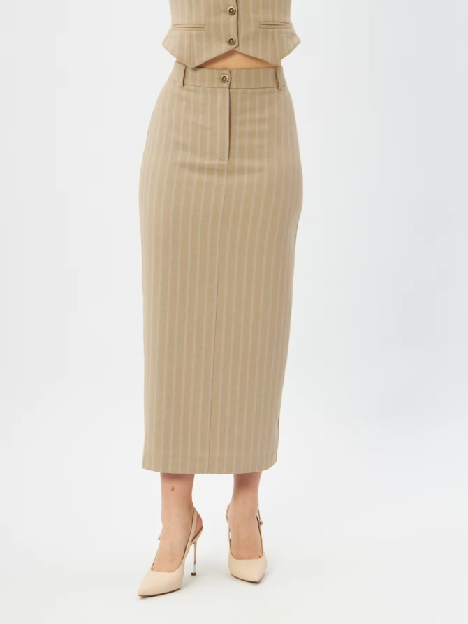 Юбка из костюмной ткани в полоску OD-921-2 капучино