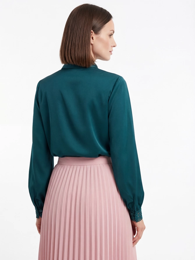 Блузка с кружевом OD-808-3 зеленая