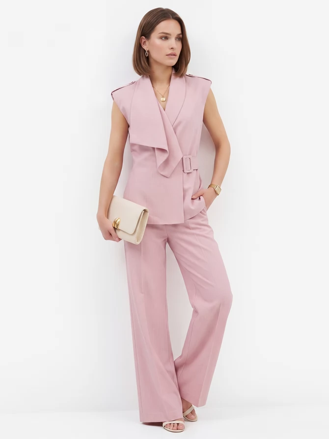 Жилет на запах из костюмной ткани OD-999-2 розовый