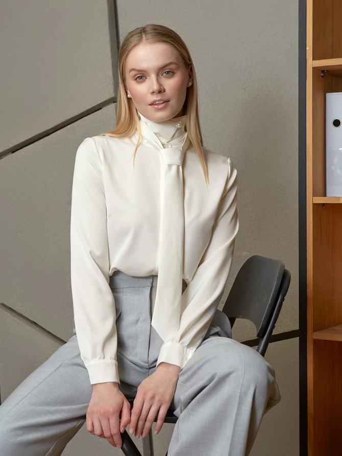 Блузка с галстуком  OD-881-7 сливочный