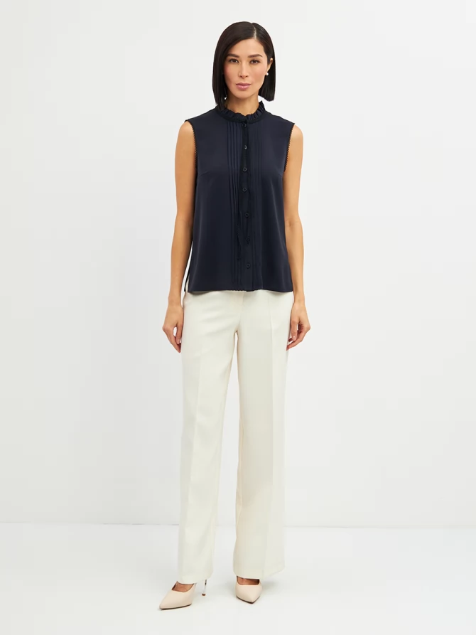 Блузка без рукавов с отделкой из тесьмы OD-973-2 т. синий