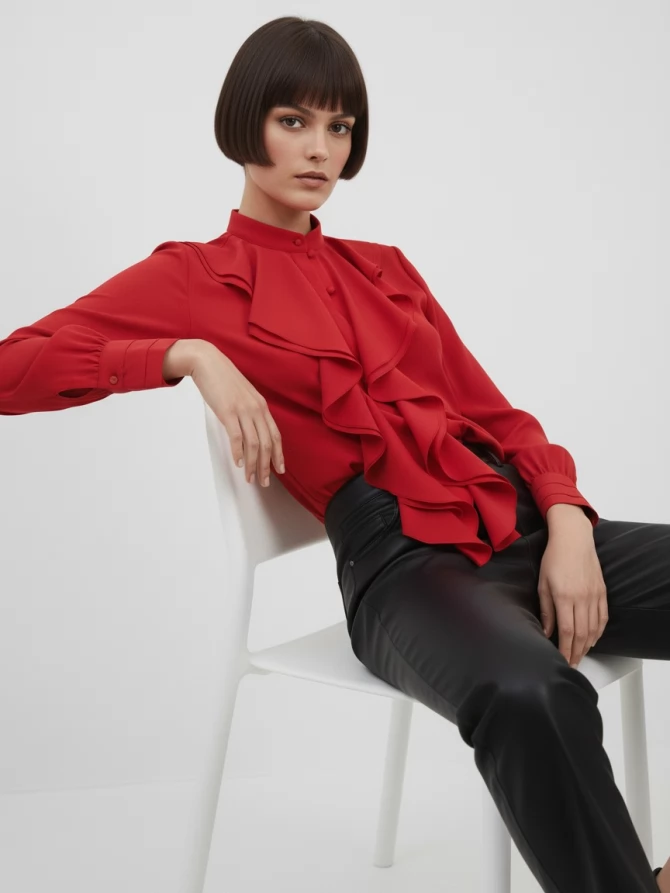 Блузка с отлетными рюшами OD-914-4 красный