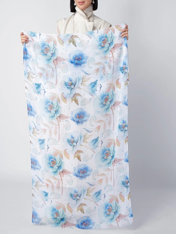 Палантин женский с акварельным цветочным принтом KSH16-123-2
