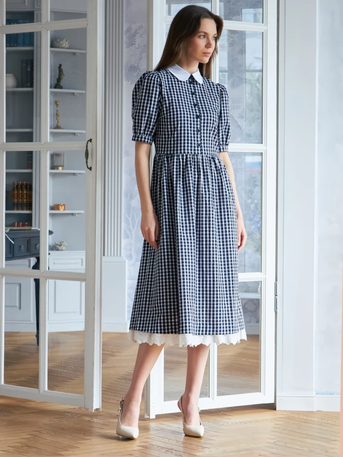 Платье хлопок OD-790-7 ч/б клетка