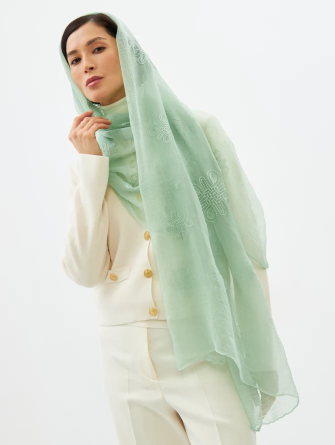 Палантин женский двусторонний с вышивкой Арт-деко