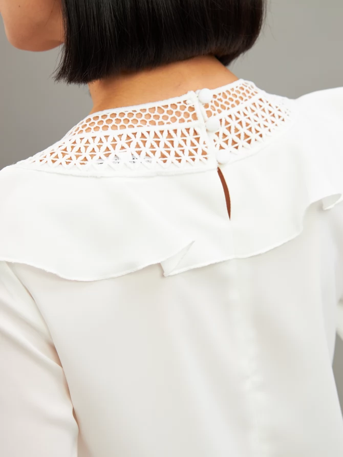 Блузка со вставкой из кружева и рюшей OD-1000-1 белый