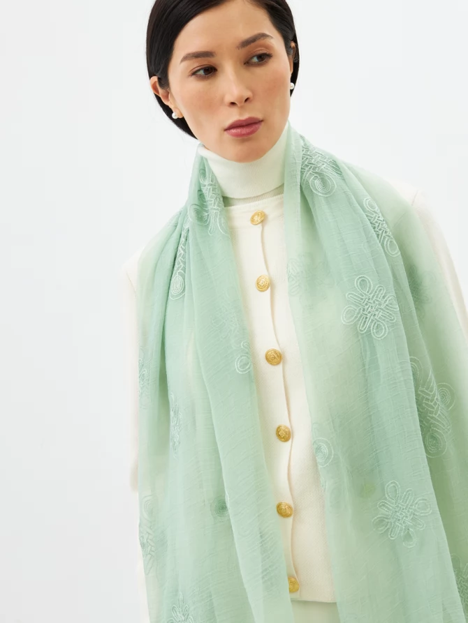 Палантин женский двусторонний с вышивкой Арт-деко