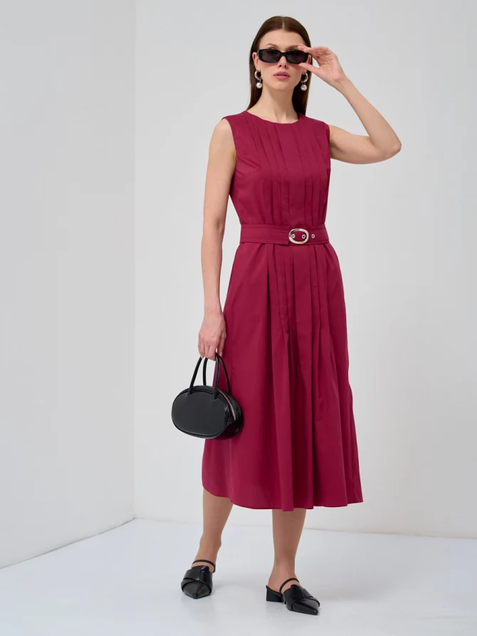 Платье хлопок OD-794-2 с поясом бордовое