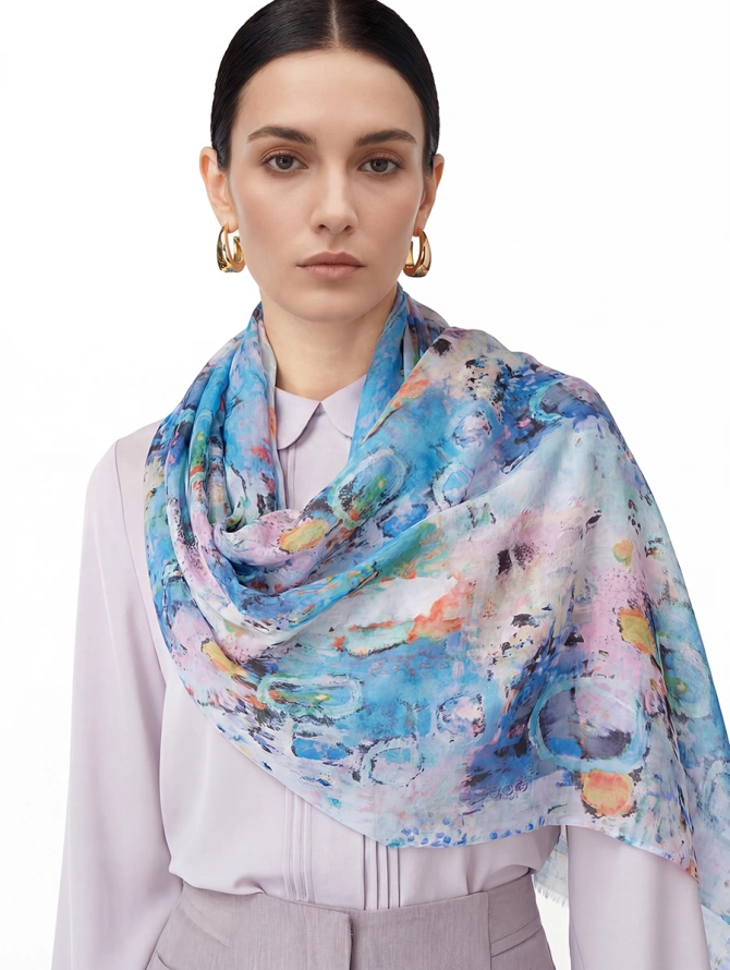 Палантин женский с акварельным принтом
