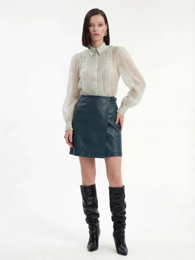 Юбка на запах из эко-кожи OD-1003-2 зеленый