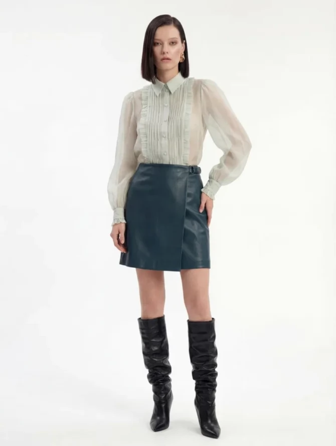 Юбка на запах из эко-кожи OD-1003-2 зеленый