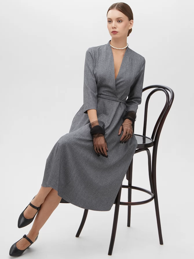 Платье с воротником стойка OD-885-1 темно-серый