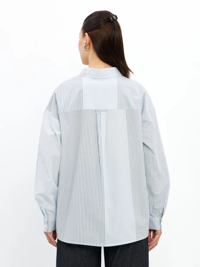 Рубашка полоса с галстуком OD-918-2 серо-голубая