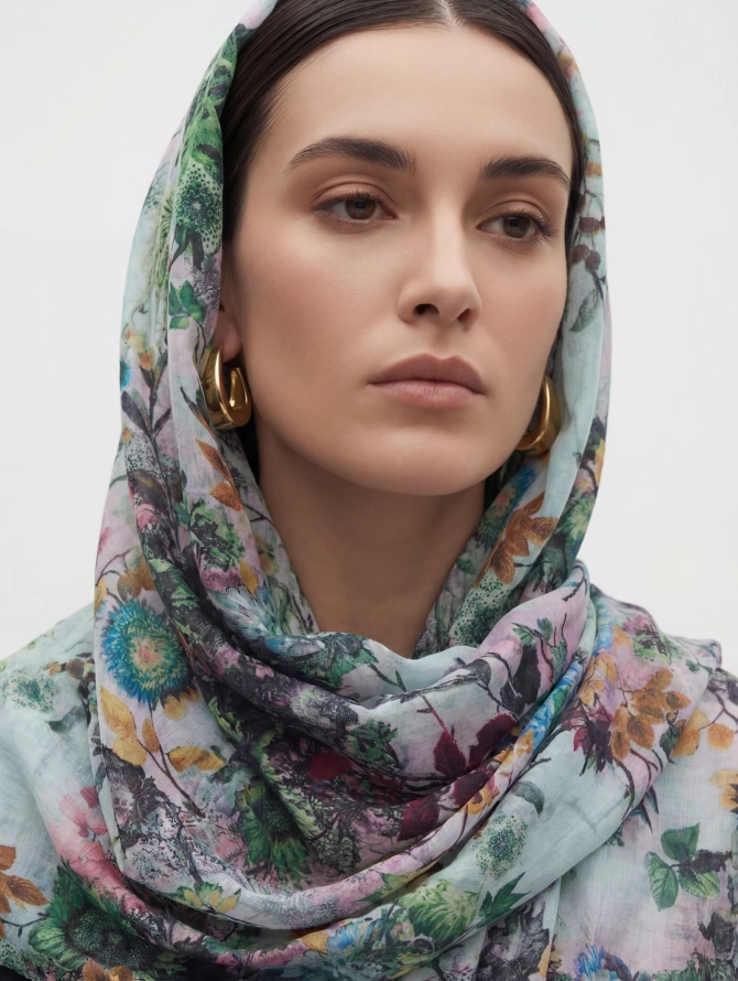 Палантин женский с цветочным принтом