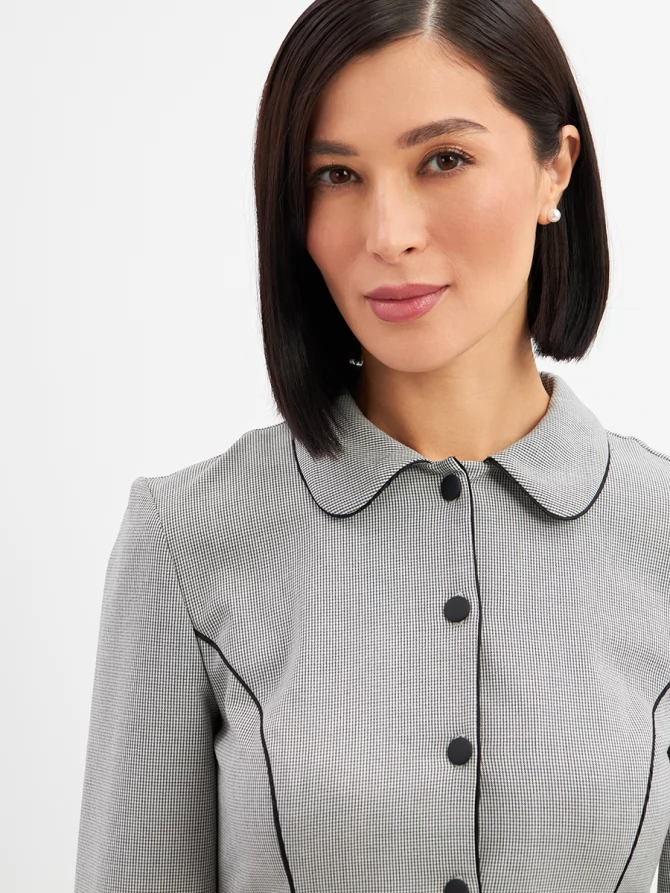 Платье с кантом OD-890-1 ч/белая мелкая клетка