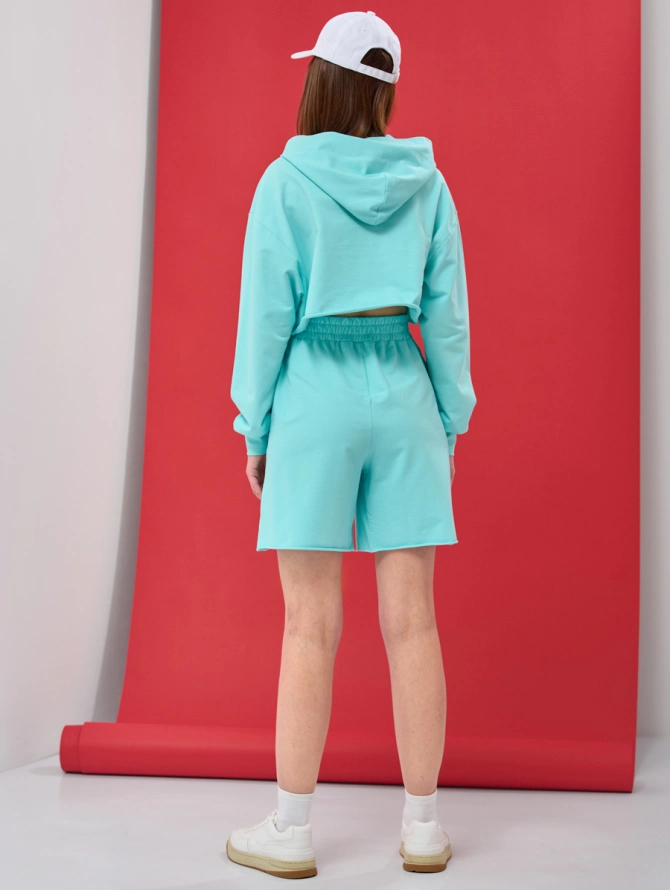 Шорты спортивные из футера бирюзовые