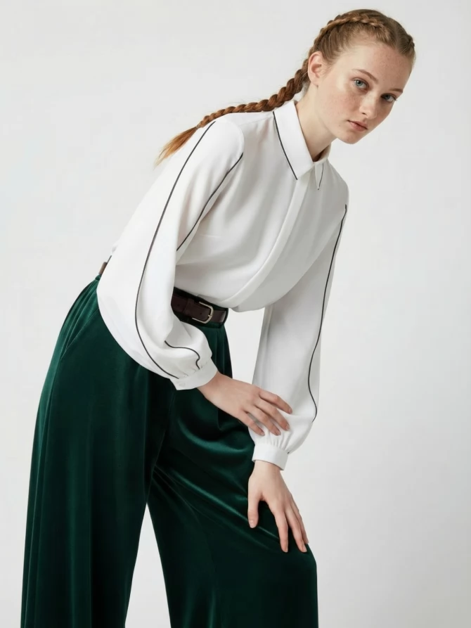 Блузка с контрасной строчкой OD-871-1 белый