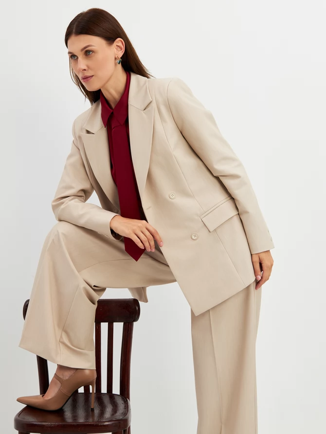 Жакет двубортный на подкладке OD-980-1 бежевый