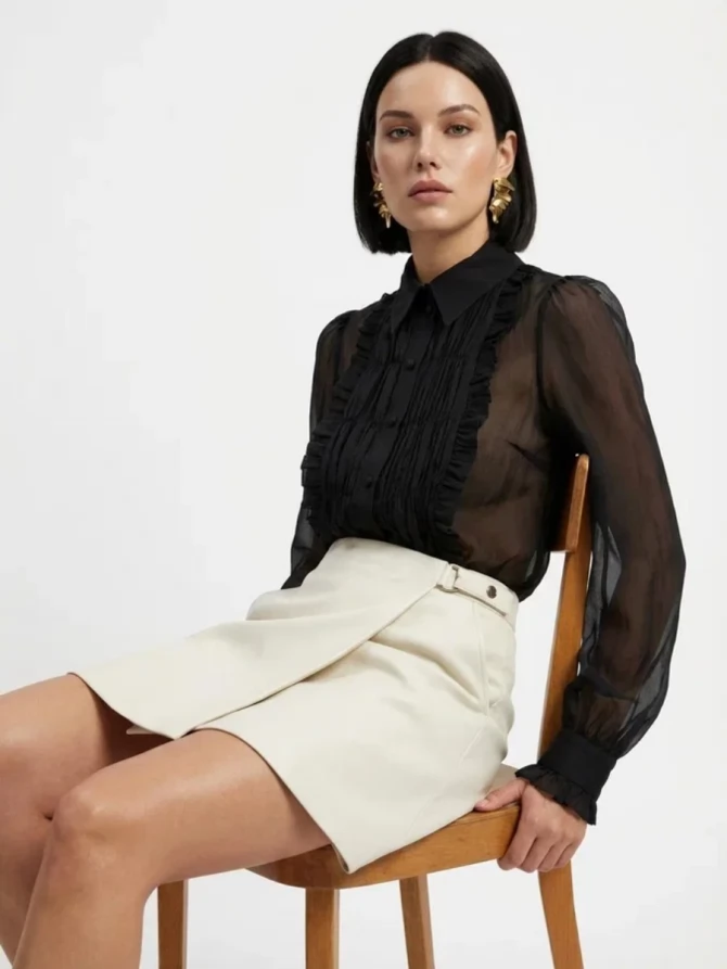 Юбка на запах из эко-кожи OD-1003-3 молочный