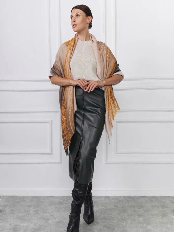 Палантин двусторонний с золотым узором