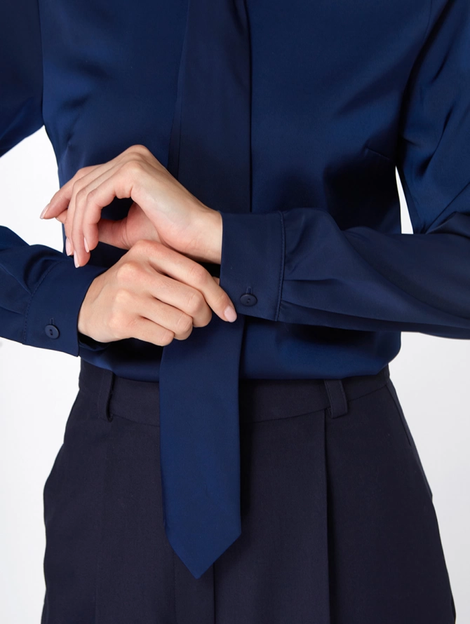 Блузка с галстуком OD-881-1 темно-синий