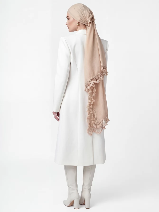 Палантин женский с кружевной отделкой и бахромой SHUT-152-1