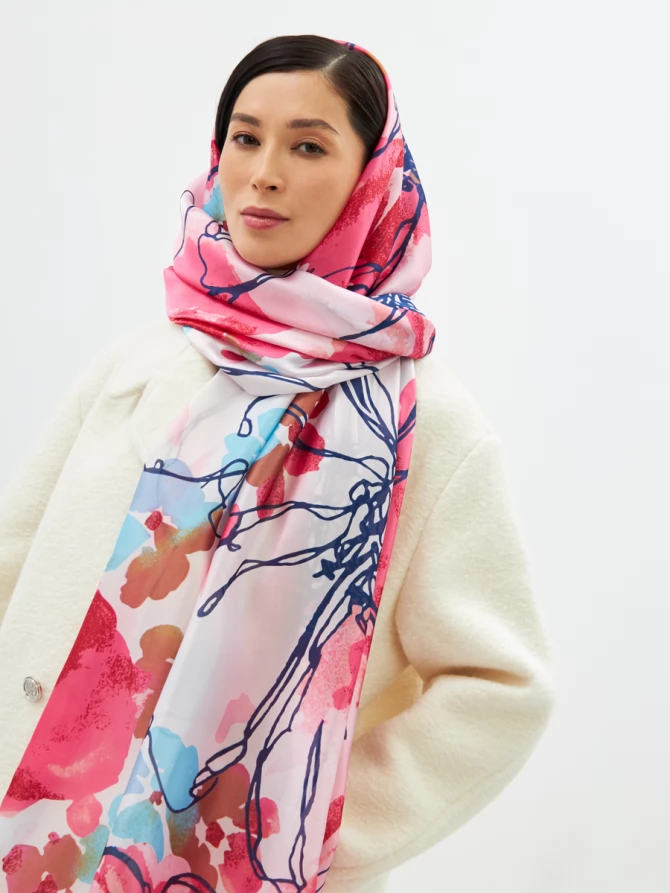 Палантин женский двусторонний с принтом арт-деко D2-1351-1