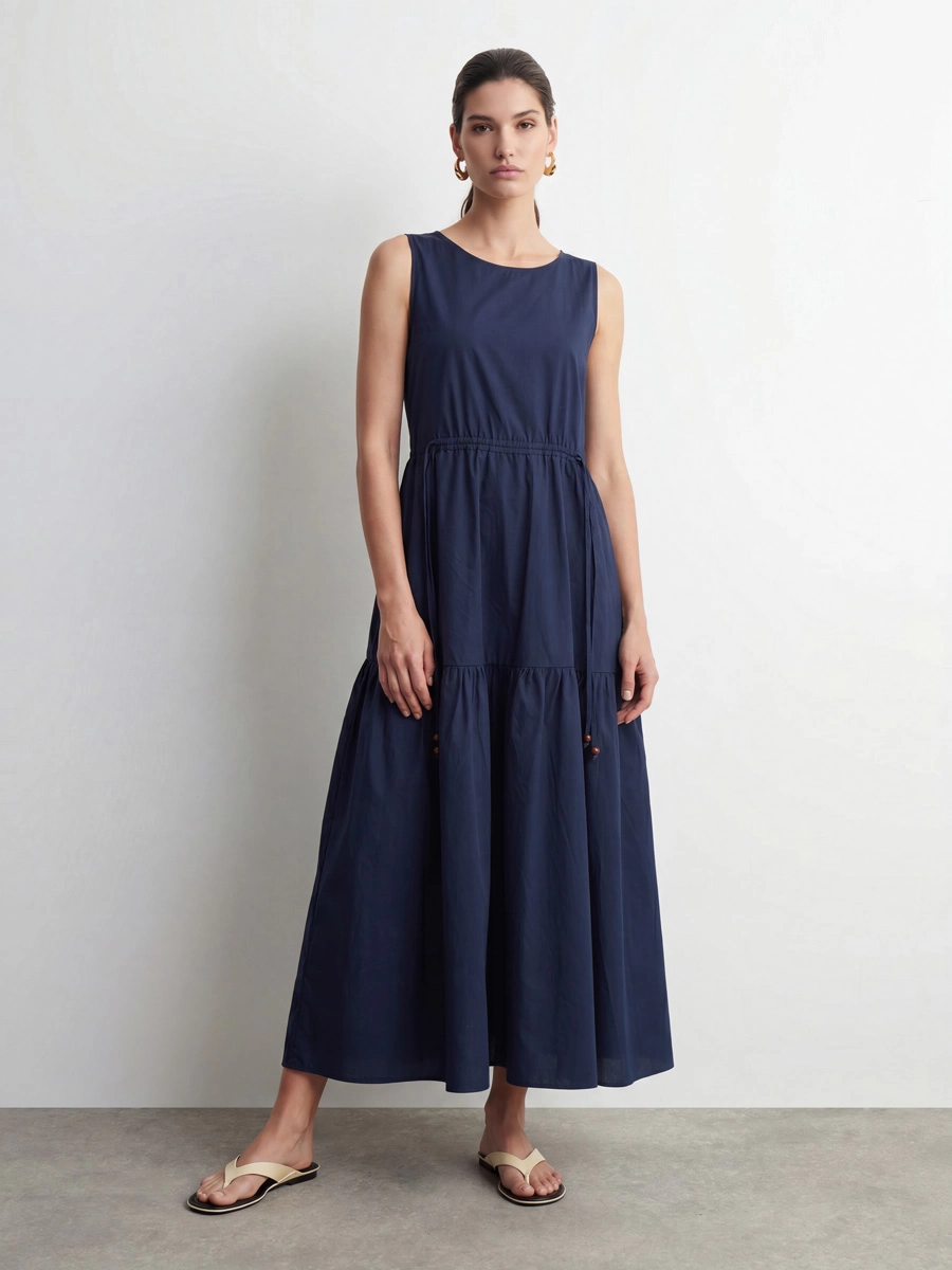 Платье с кулисой OD-1062-1 темно-синий