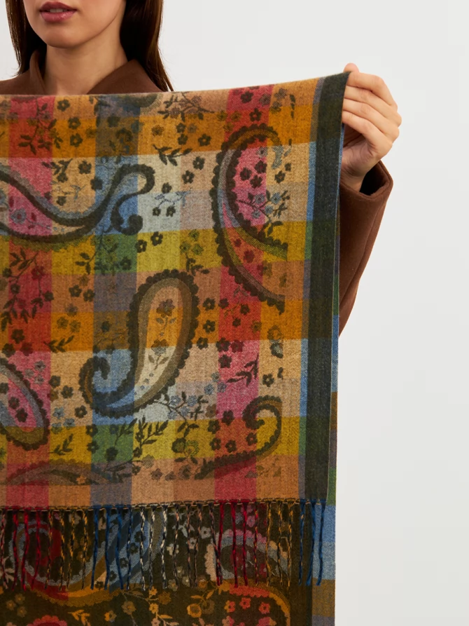 Палантин женский с узором Пейсли и бахромой
