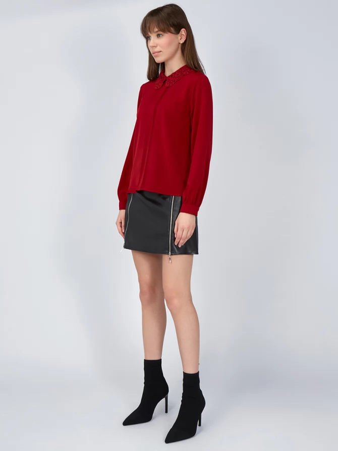 Блузка с кружевным воротником OD-861-3 бордо