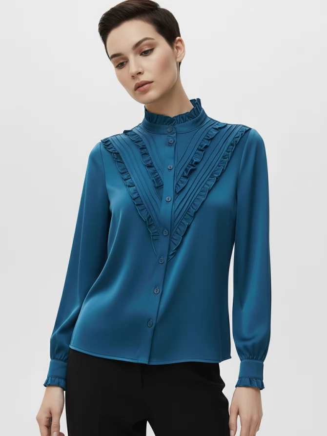 Блузка с рюшами OD-884-2 морская волна