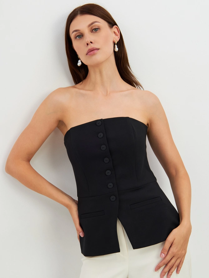 Блузка (корсет) из костюмной ткани на подкладке OD-908-1 черный