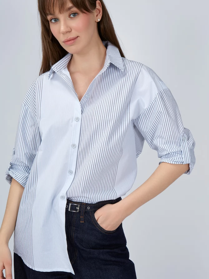 Рубашка полоса OD-918-1 серо-голубая