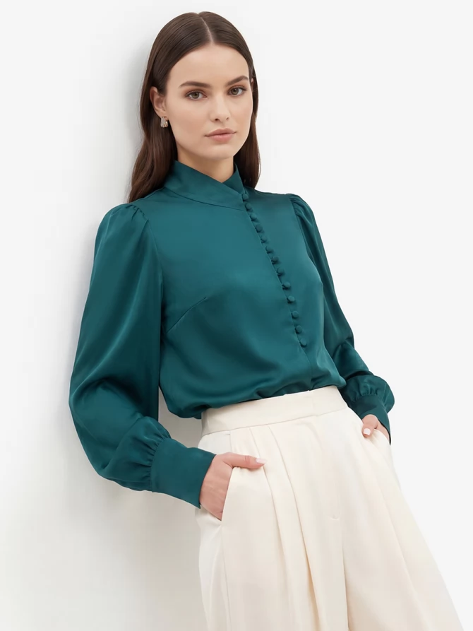 Блуза-косоворотка много пуговиц OD-55O-13 морская волна