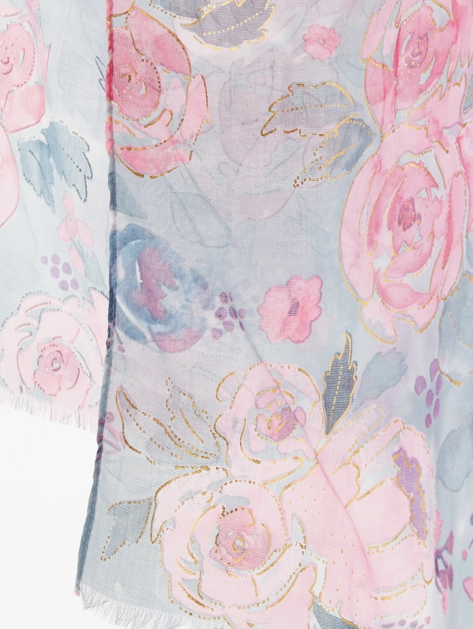 Палантин женский двусторонний с цветочным арт-деко принтом