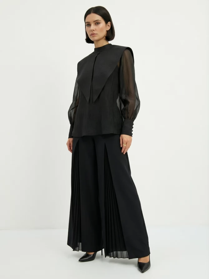 Блузка из органзы со съемным воротником OD-930-3 черный